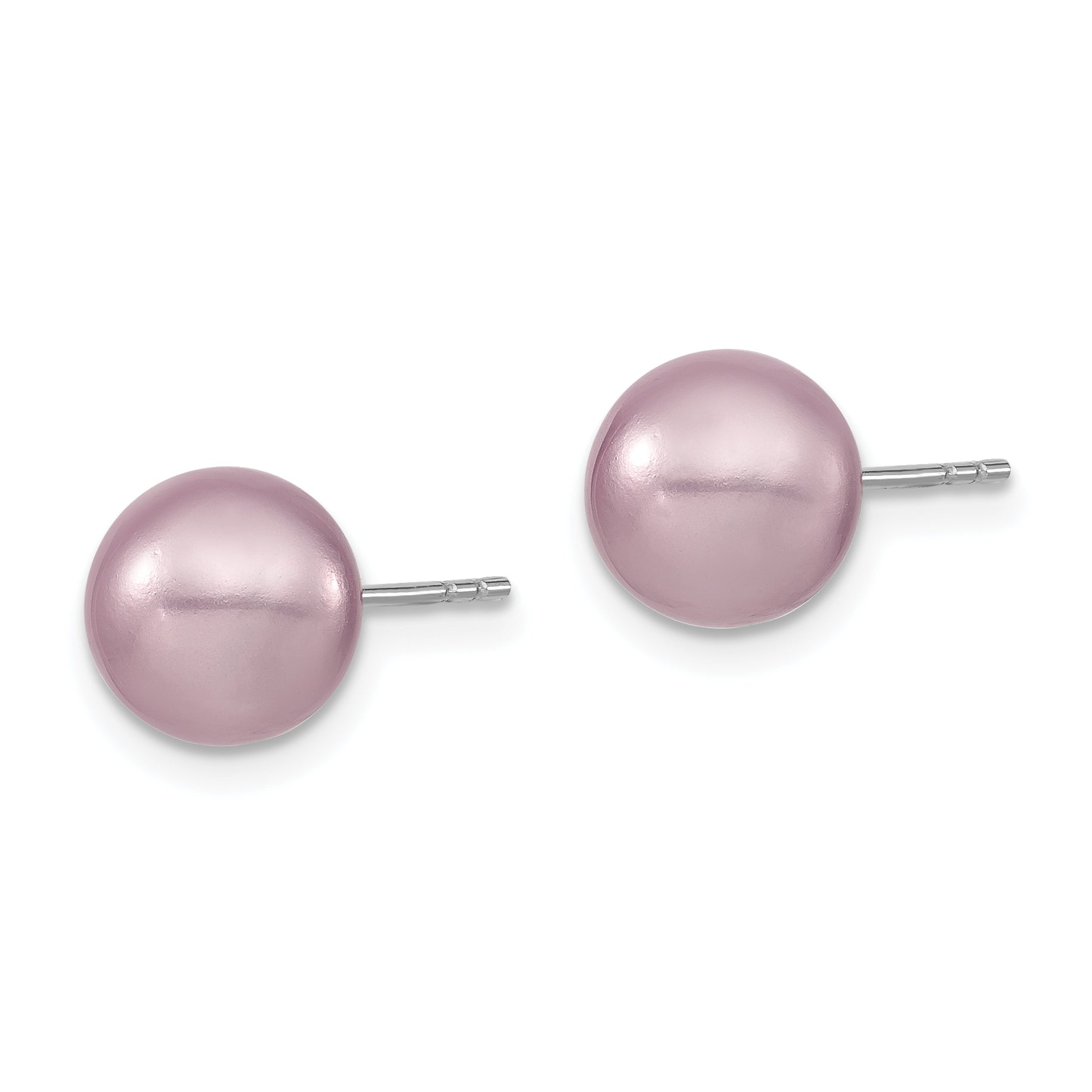 Majestic Sterling Silver Rhodium-plated 8-9mm Purple Imitation Shell Pearl Stud Earrings