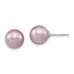 Majestic Sterling Silver Rhodium-plated 8-9mm Purple Imitation Shell Pearl Stud Earrings