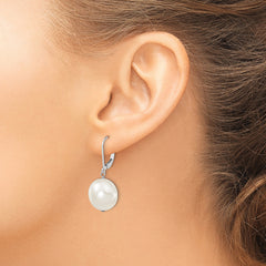 Majestik Sterling Silver Rhodium-plated 14-15mm Coin White Imitation Shell Pearl Leverback Dangle Earrings