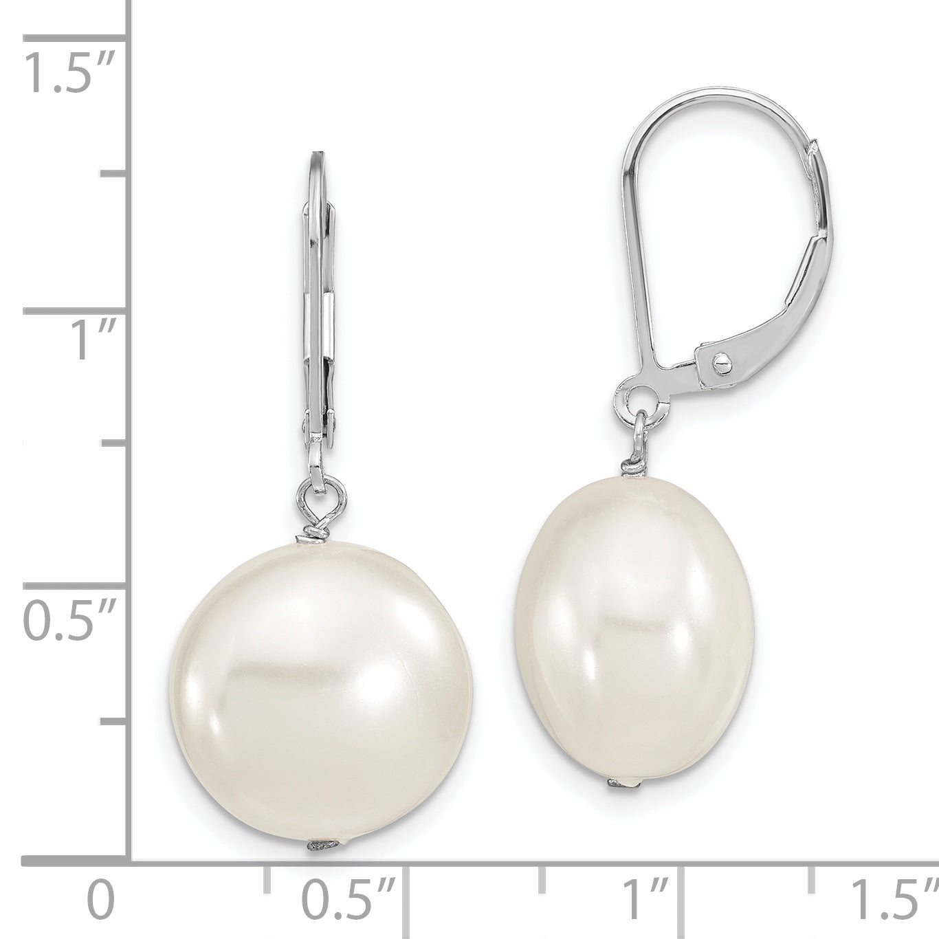 Majestik Sterling Silver Rhodium-plated 14-15mm Coin White Imitation Shell Pearl Leverback Dangle Earrings