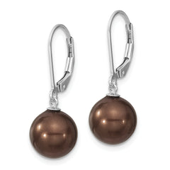 Majestik Sterling Silver Rhodium-plated 10-11mm Brown Imitation Shell Pearl Leverback Dangle Earrings