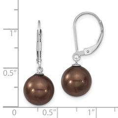 Majestik Sterling Silver Rhodium-plated 10-11mm Brown Imitation Shell Pearl Leverback Dangle Earrings