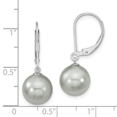 Majestik Sterling Silver Rhodium-plated 10-11mm Grey Imitation Shell Pearl Leverback Dangle Earring