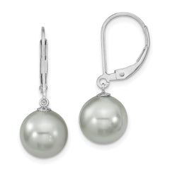 Majestik Sterling Silver Rhodium-plated 10-11mm Grey Imitation Shell Pearl Leverback Dangle Earring