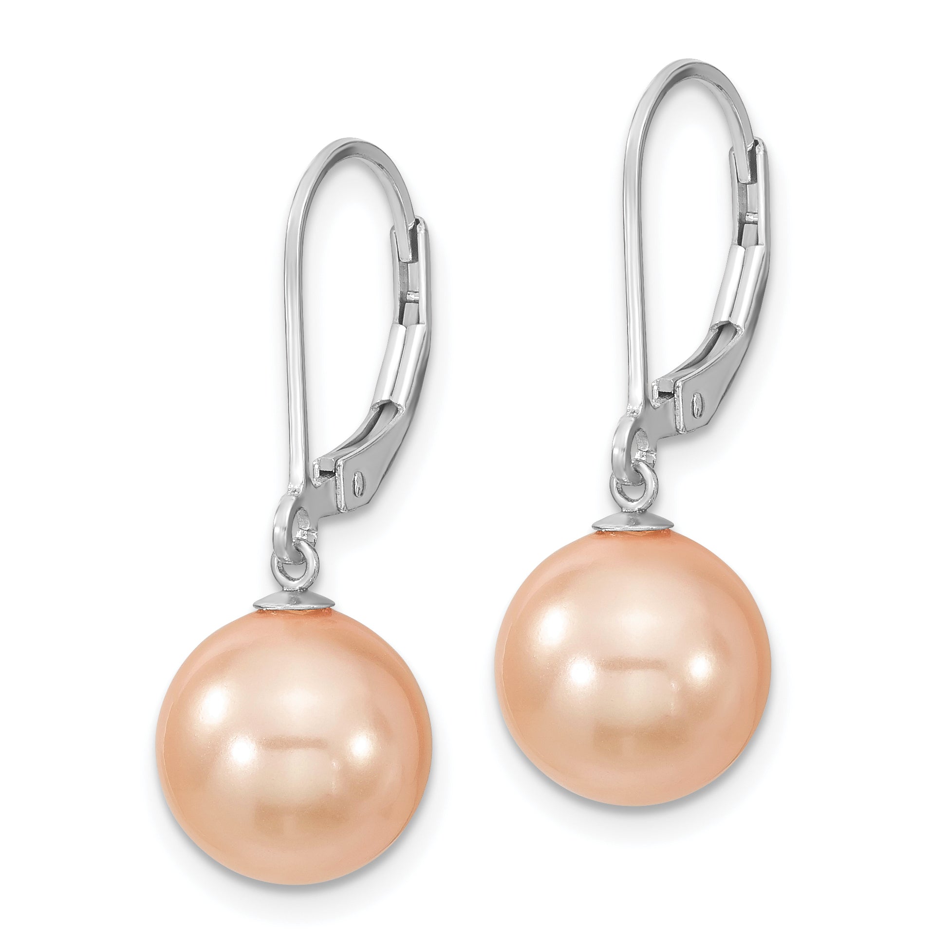 Majestik Sterling Silver Rhodium-plated 10-11mm Pink Imitation Shell Pearl Leverback Dangle Earring