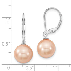 Majestik Sterling Silver Rhodium-plated 10-11mm Pink Imitation Shell Pearl Leverback Dangle Earring