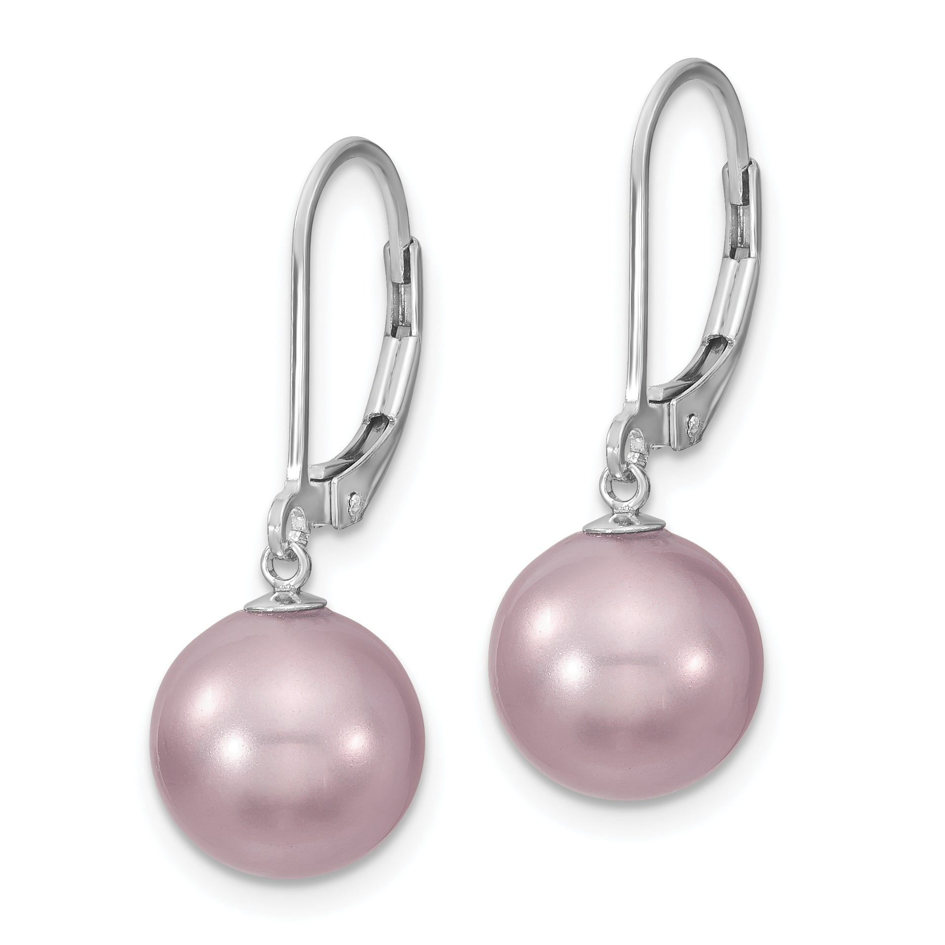 Majestik Sterling Silver Rhodium-plated 10-11mm Purple Imitation Shell Pearl Leverback Dangle Earrings