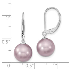 Majestik Sterling Silver Rhodium-plated 10-11mm Purple Imitation Shell Pearl Leverback Dangle Earrings