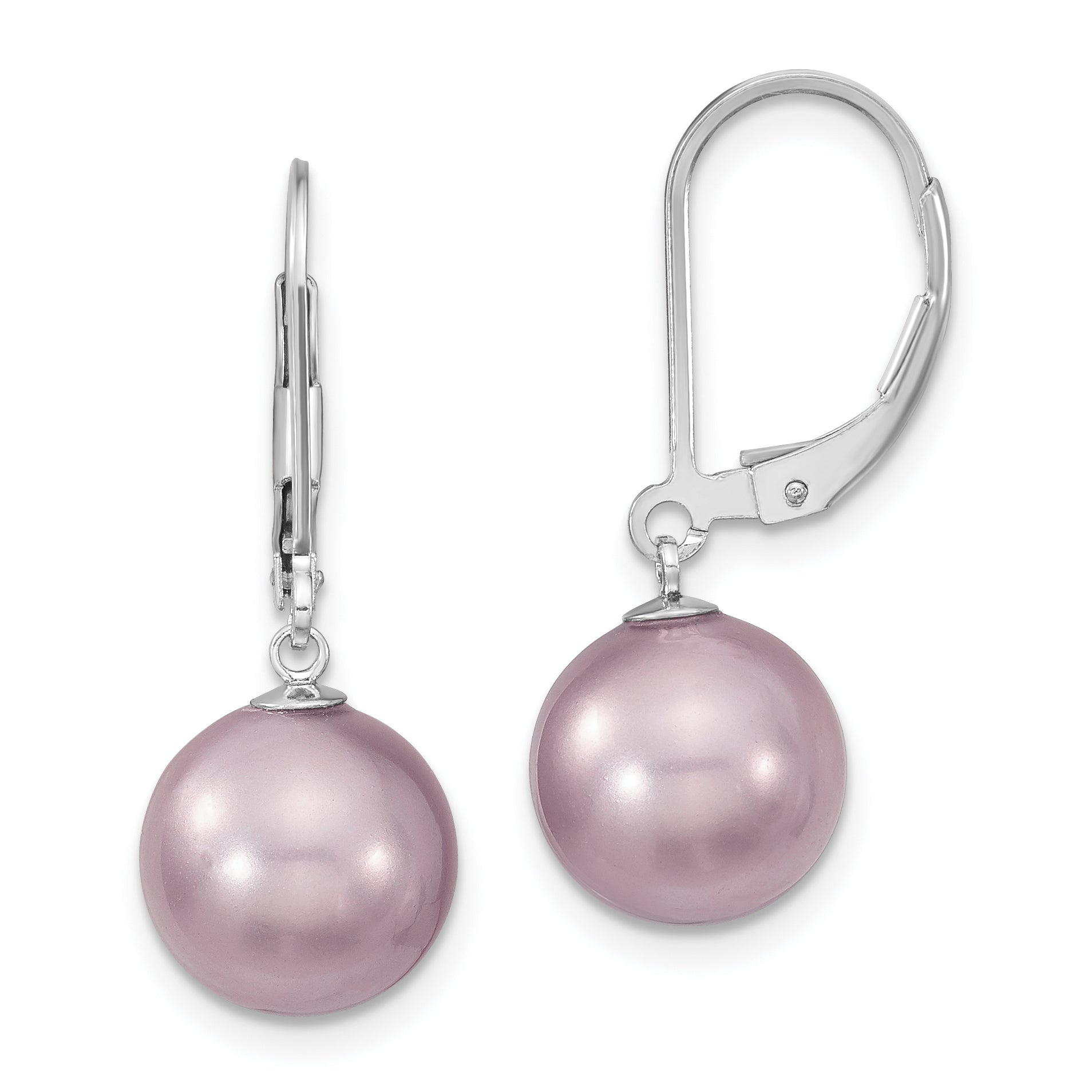 Majestik Sterling Silver Rhodium-plated 10-11mm Purple Imitation Shell Pearl Leverback Dangle Earrings