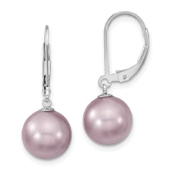 Majestik Sterling Silver Rhodium-plated 10-11mm Purple Imitation Shell Pearl Leverback Dangle Earrings