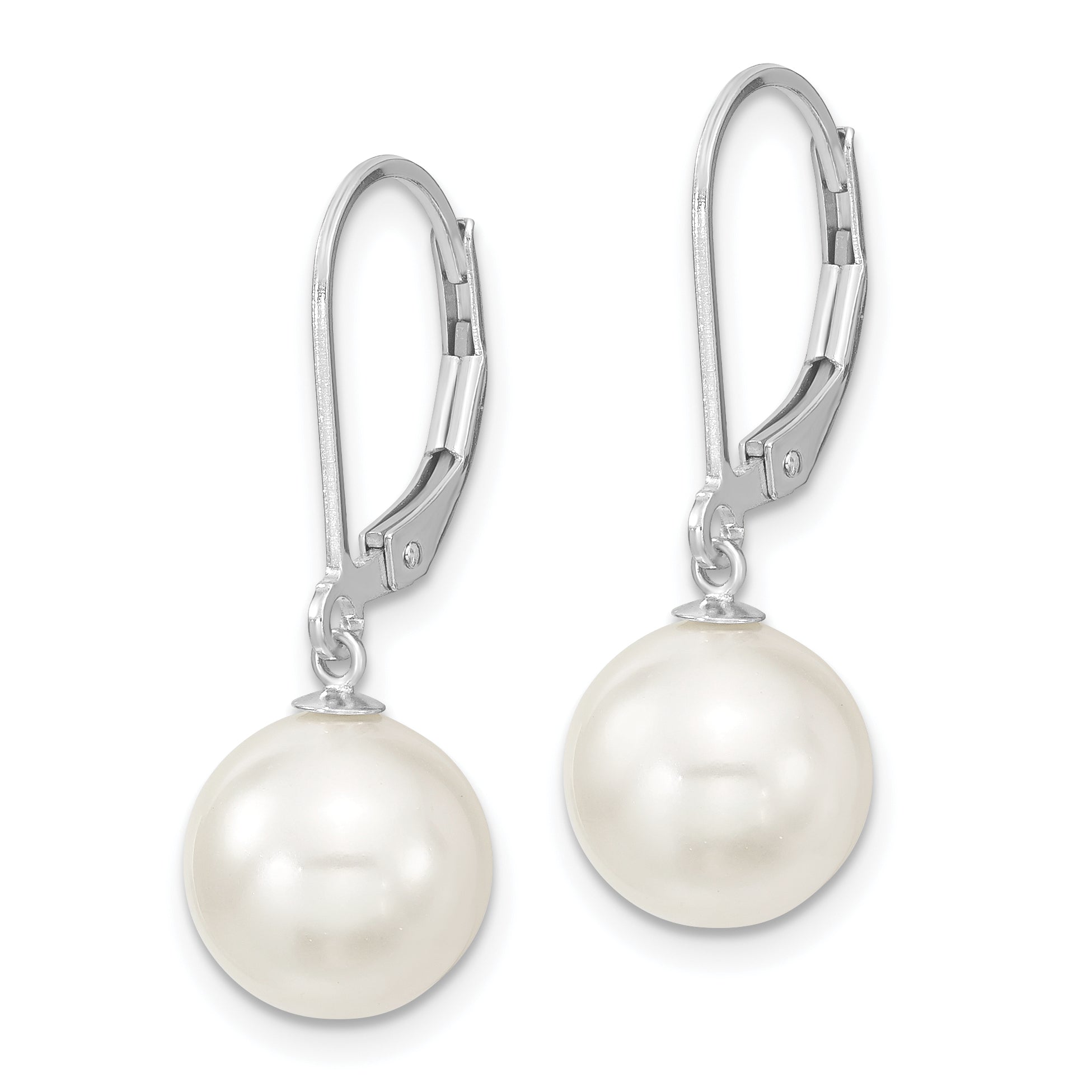 Majestik Sterling Silver Rhodium-plated 10-11mm White Imitation Shell Pearl Leverback Dangle Earring