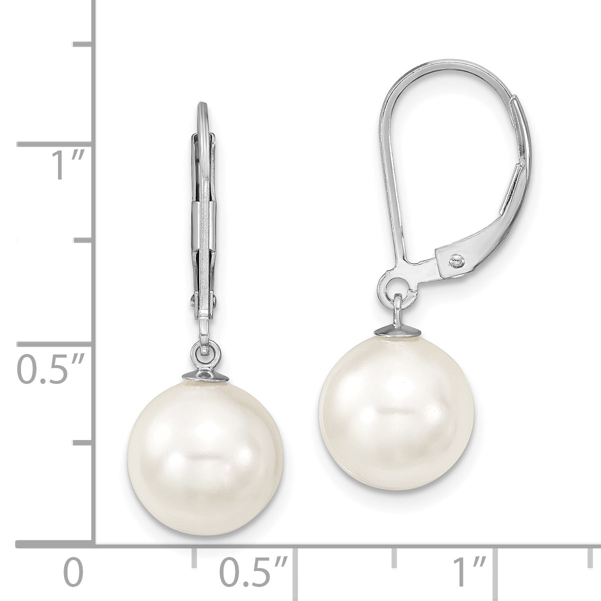 Majestik Sterling Silver Rhodium-plated 10-11mm White Imitation Shell Pearl Leverback Dangle Earring