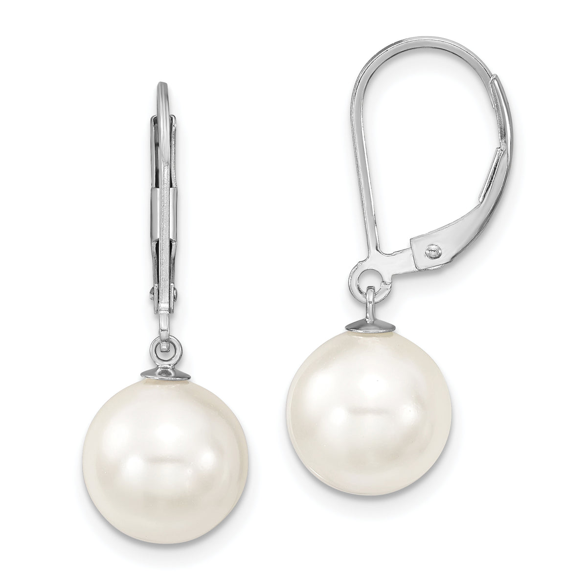 Majestik Sterling Silver Rhodium-plated 10-11mm White Imitation Shell Pearl Leverback Dangle Earring