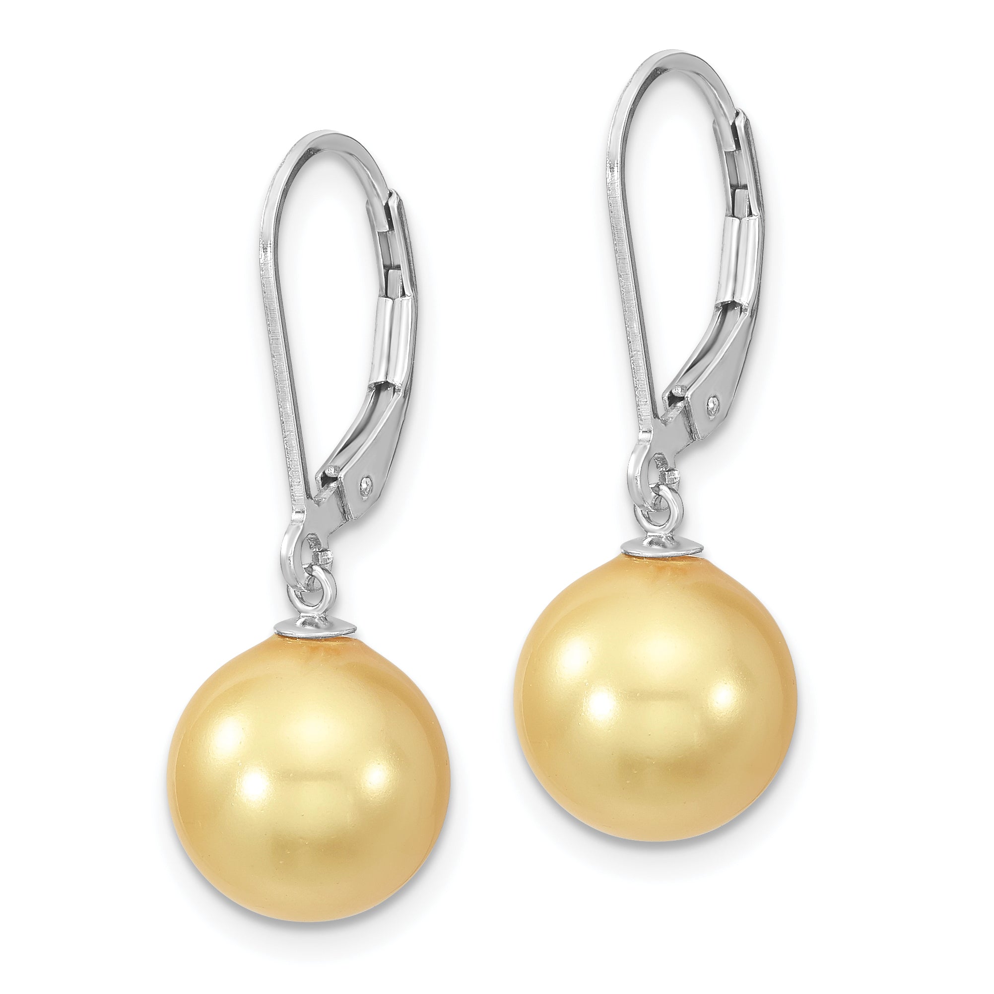 Majestik Sterling Silver Rhodium-plated 10-11mm Yellow Imitation Shell Pearl Leverback Dangle Earrings