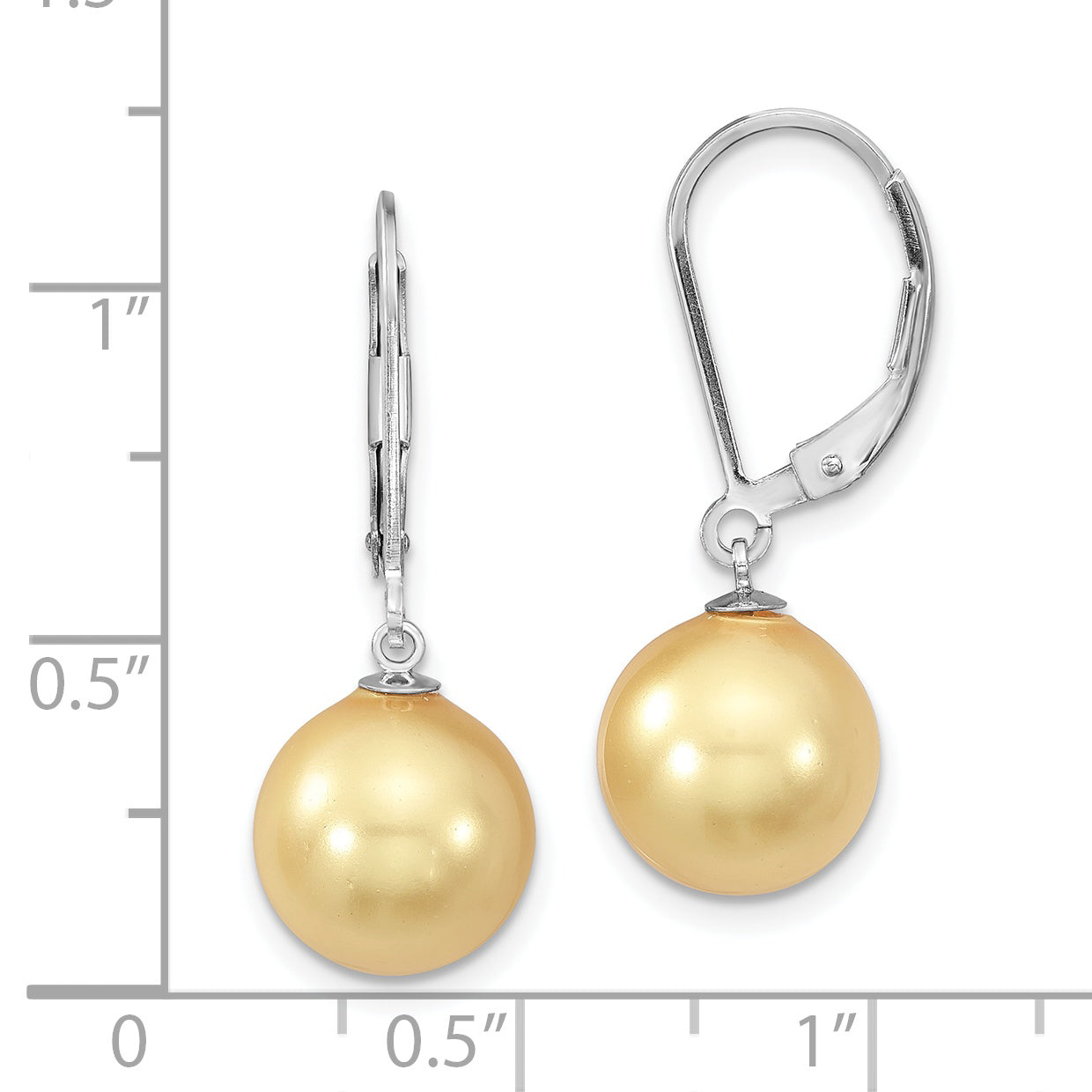 Majestik Sterling Silver Rhodium-plated 10-11mm Yellow Imitation Shell Pearl Leverback Dangle Earrings