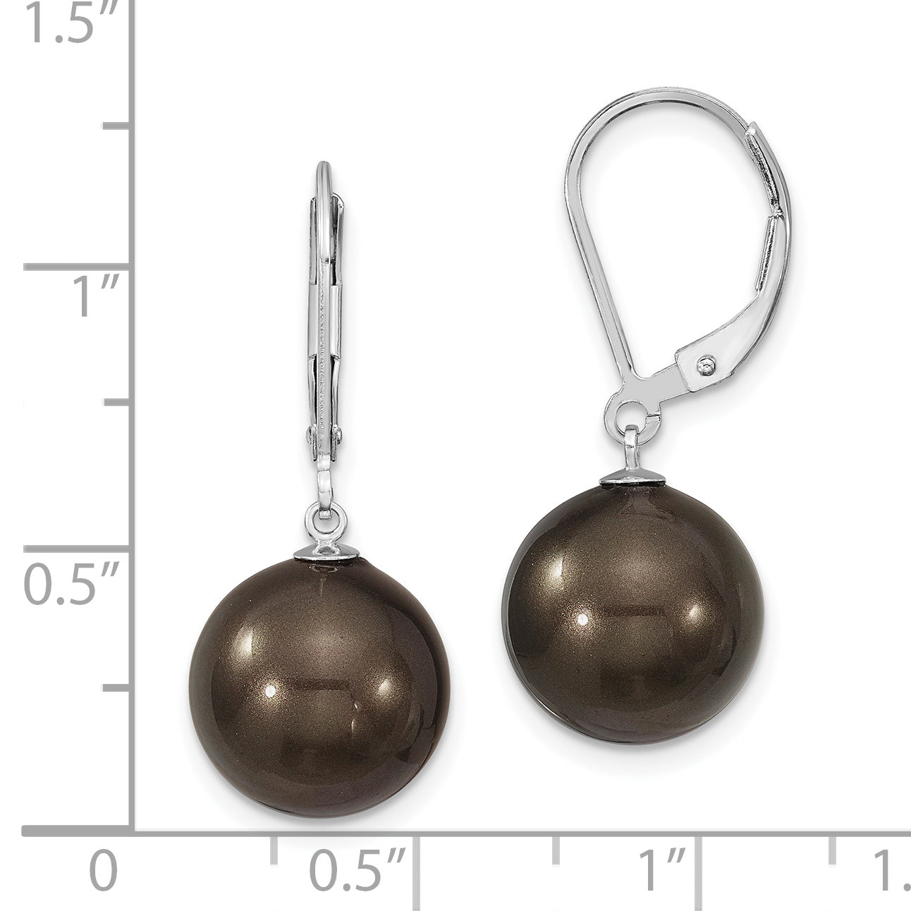 Majestik Sterling Silver Rhodium-plated 12-13mm Black Imitation Shell Pearl Leverback Dangle Earrings