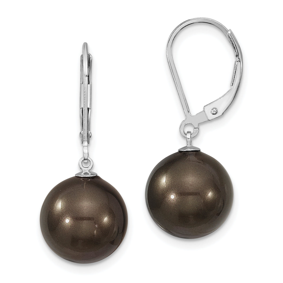 Majestik Sterling Silver Rhodium-plated 12-13mm Black Imitation Shell Pearl Leverback Dangle Earrings