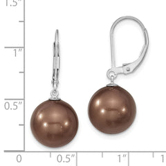 Majestik Sterling Silver Rhodium-plated 12-13mm Brown Imitation Shell Pearl Leverback Dangle Earrings