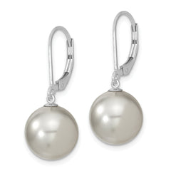 Majestik Sterling Silver Rhodium-plated 12-13mm Grey Imitation Shell Pearl Leverback Dangle Earring