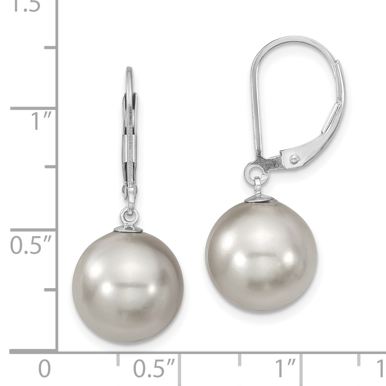 Majestik Sterling Silver Rhodium-plated 12-13mm Grey Imitation Shell Pearl Leverback Dangle Earring