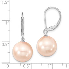 Majestik Sterling Silver Rhodium-plated 12-13mm Pink Imitation Shell Pearl Leverback Dangle Earring