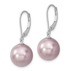 Majestik Sterling Silver Rhodium-plated 12-13mm Purple Imitation Shell Pearl Leverback Dangle Earrings