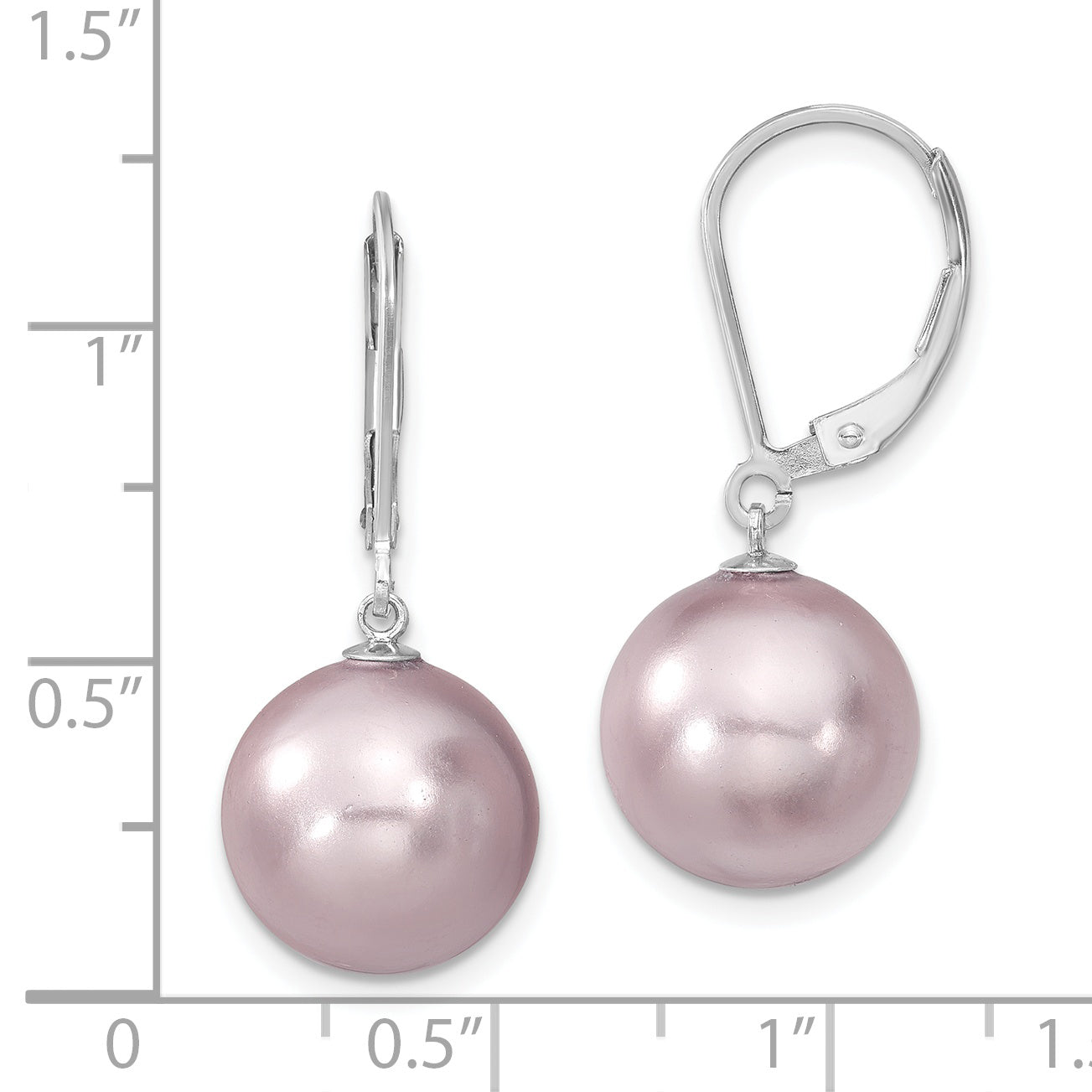 Majestik Sterling Silver Rhodium-plated 12-13mm Purple Imitation Shell Pearl Leverback Dangle Earrings