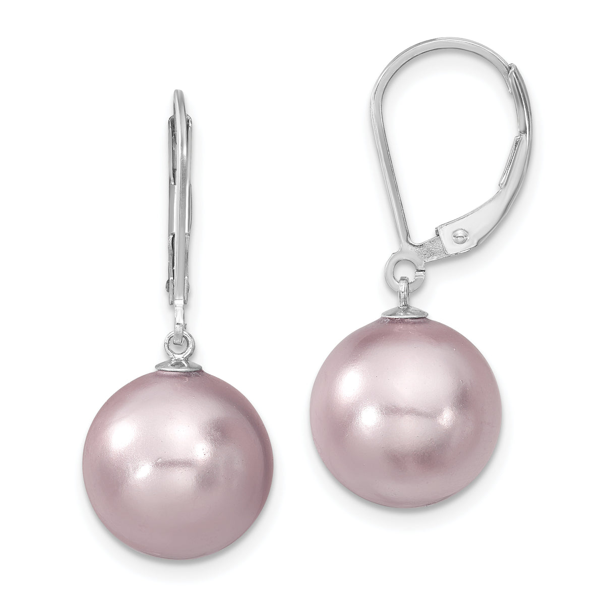 Majestik Sterling Silver Rhodium-plated 12-13mm Purple Imitation Shell Pearl Leverback Dangle Earrings