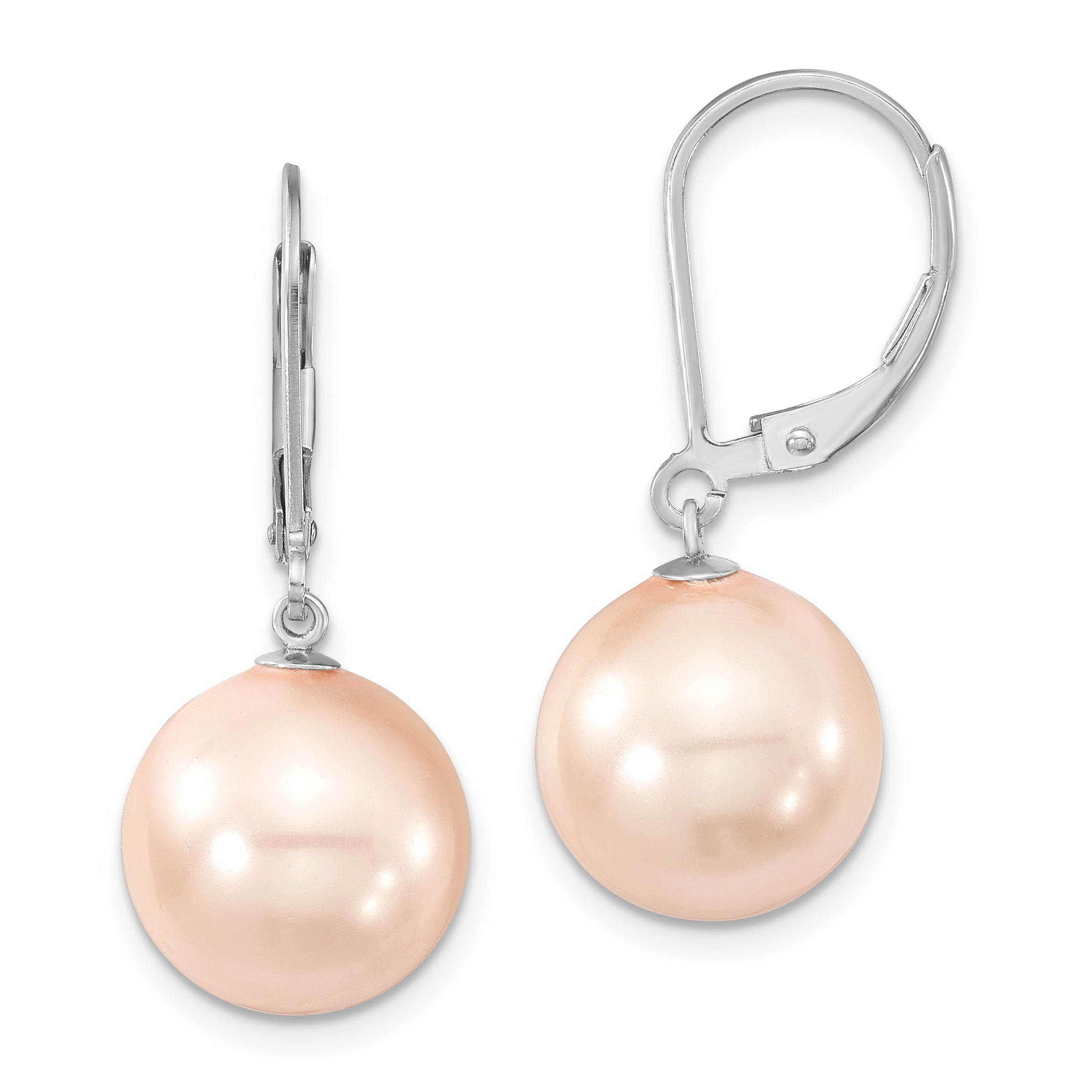 Majestik Sterling Silver Rhodium-plated 12-13mm Pink Imitation Shell Pearl Leverback Dangle Earring