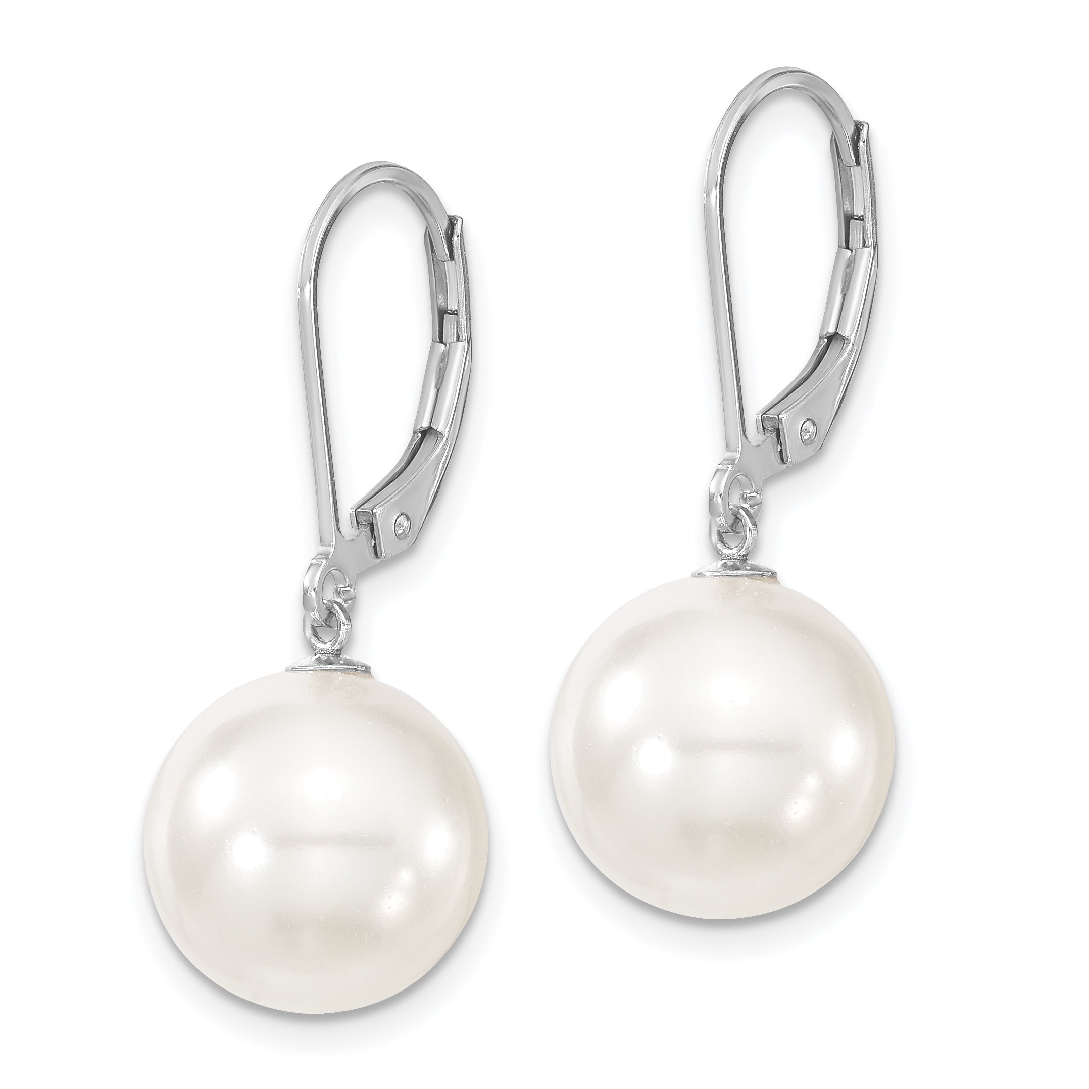 Majestik Sterling Silver Rhodium-plated 12-13mm White Imitation Shell Pearl Leverback Dangle Earrings