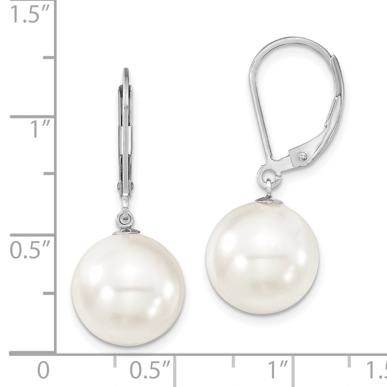 Majestik Sterling Silver Rhodium-plated 12-13mm White Imitation Shell Pearl Leverback Dangle Earrings