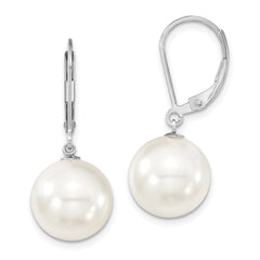 Majestik Sterling Silver Rhodium-plated 12-13mm White Imitation Shell Pearl Leverback Dangle Earrings