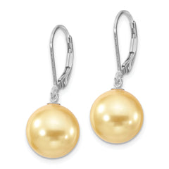 Majestik Sterling Silver Rhodium-plated 12-13mm Yellow Imitation Shell Pearl Leverback Dangle Earrings