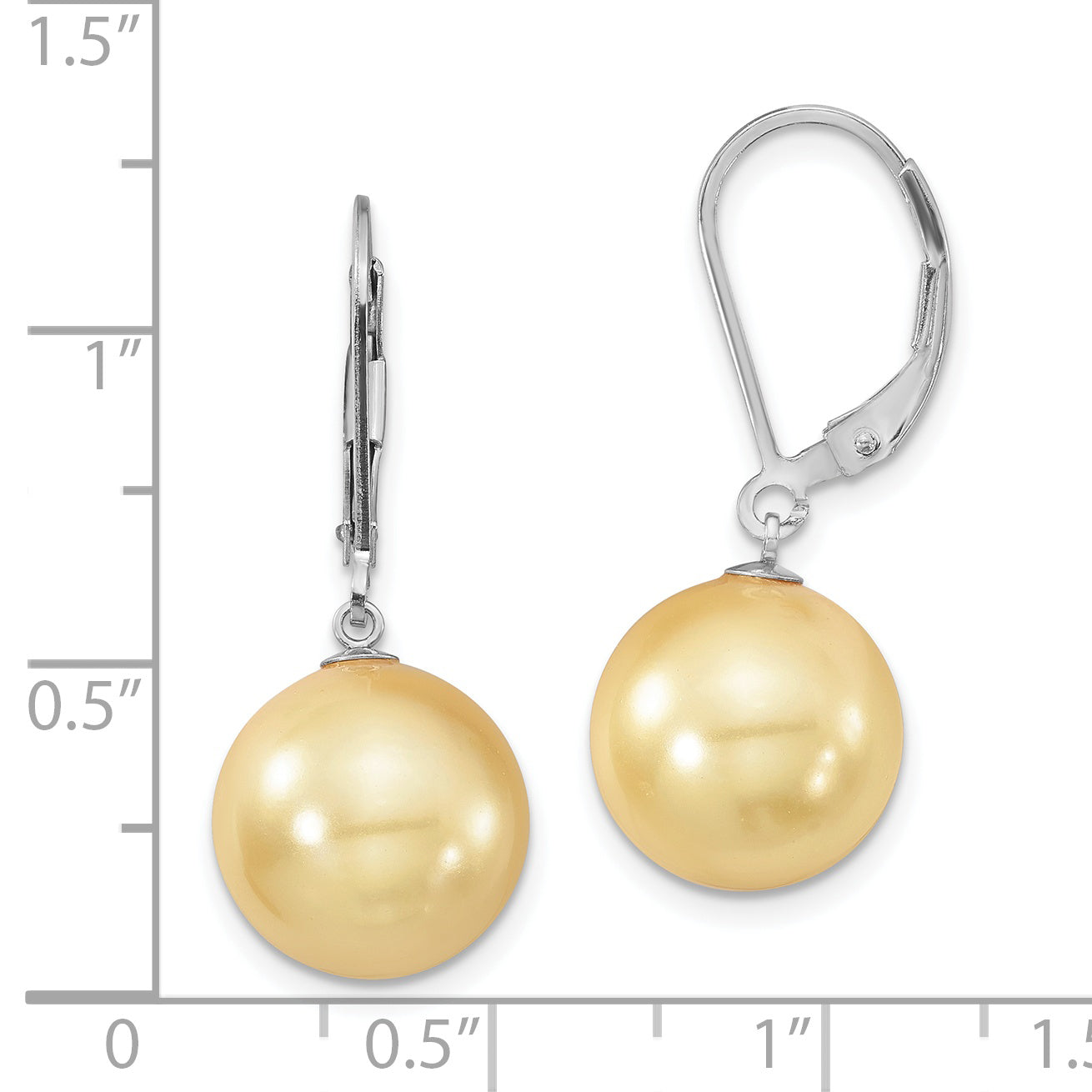 Majestik Sterling Silver Rhodium-plated 12-13mm Yellow Imitation Shell Pearl Leverback Dangle Earrings