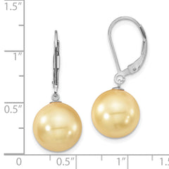 Majestik Sterling Silver Rhodium-plated 12-13mm Yellow Imitation Shell Pearl Leverback Dangle Earrings