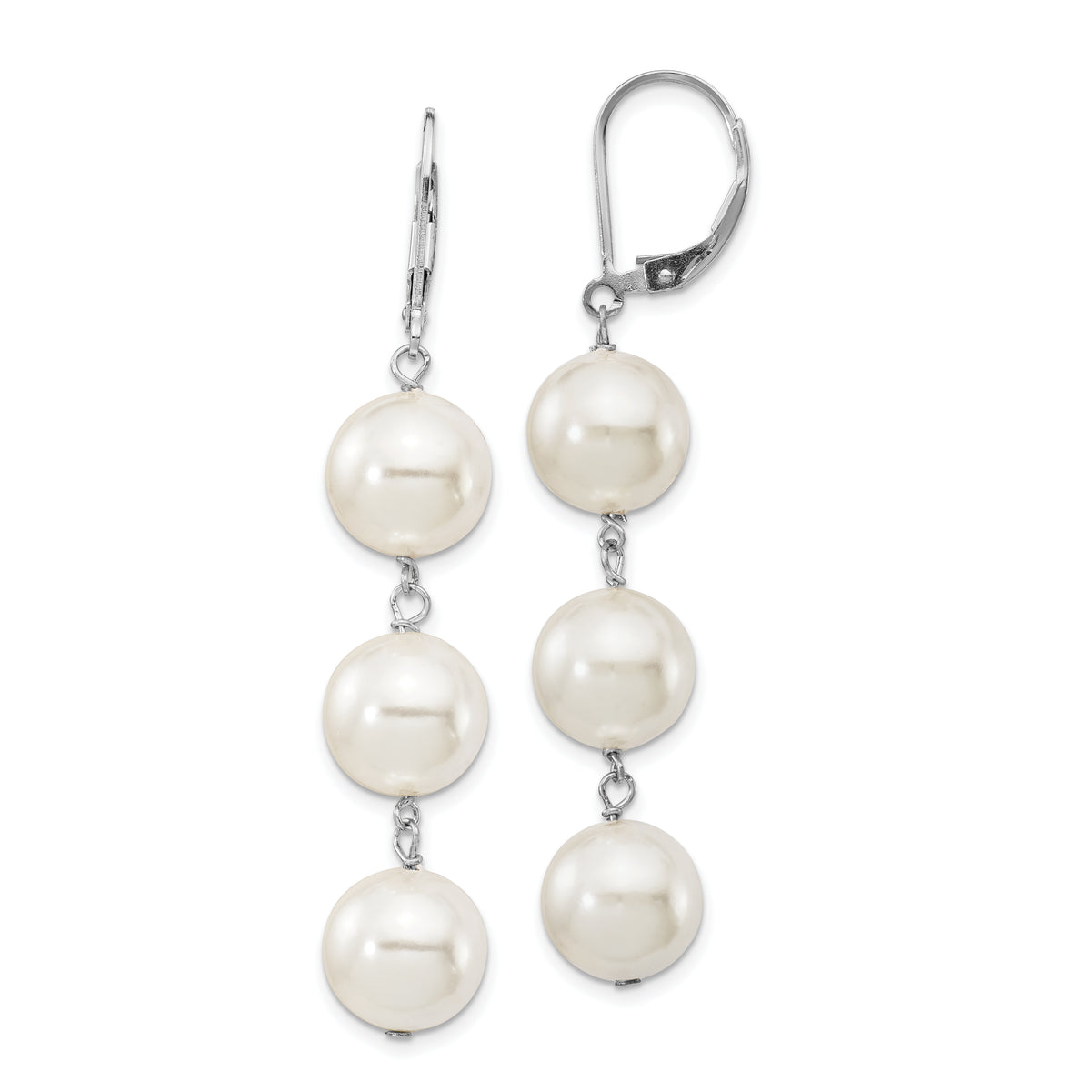 Majestik Sterling Silver Rhodium-plated 10-11mm Imitation Shell Pearl Dangle Earrings