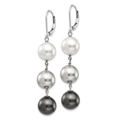 Majestik Sterling Silver Rhodium-plated 10-11mm White Grey and Black Imitation Shell Pearl Dangle Earrings