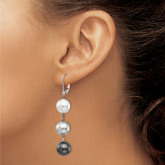 Majestik Sterling Silver Rhodium-plated 10-11mm White Grey and Black Imitation Shell Pearl Dangle Earrings