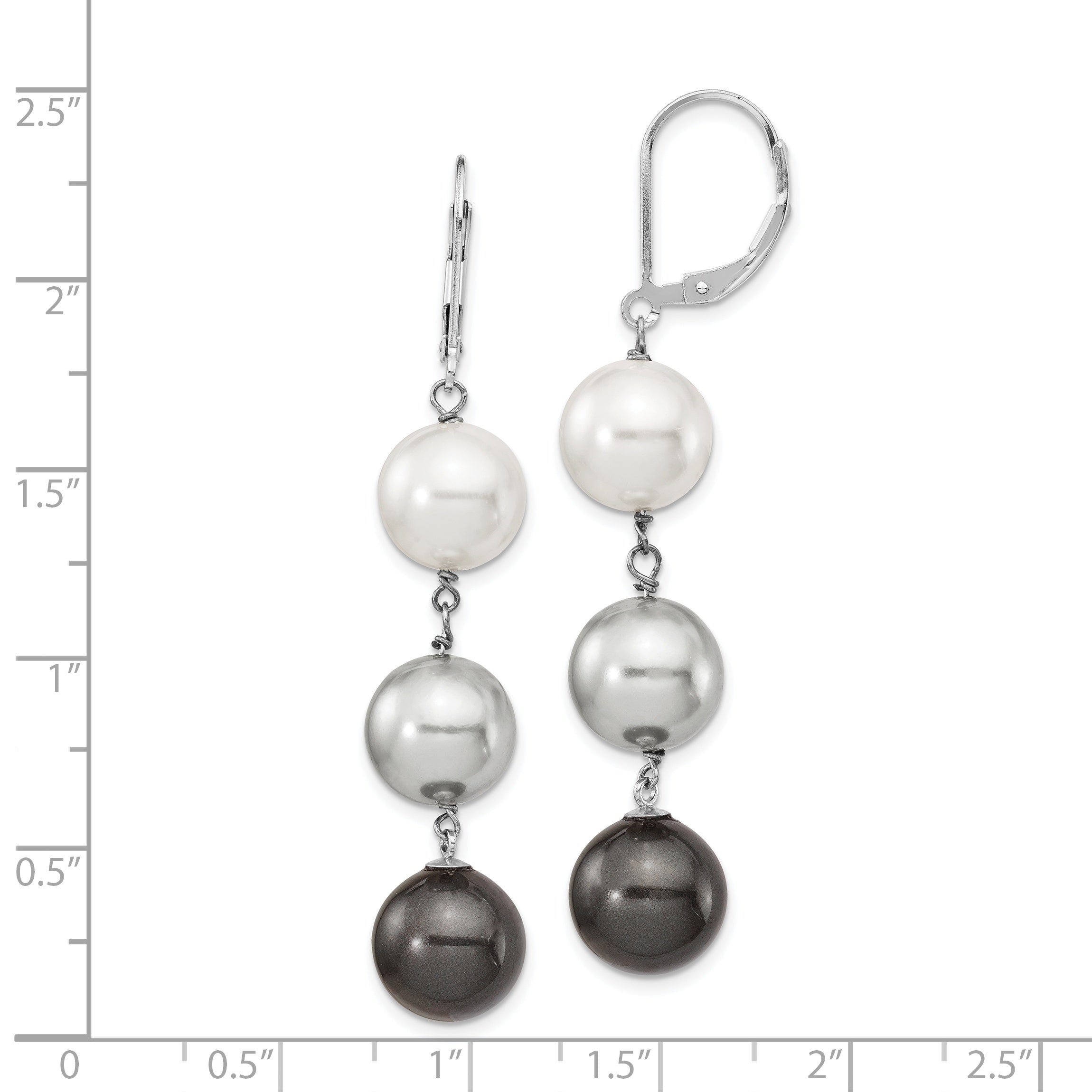 Majestik Sterling Silver Rhodium-plated 10-11mm White Grey and Black Imitation Shell Pearl Dangle Earrings