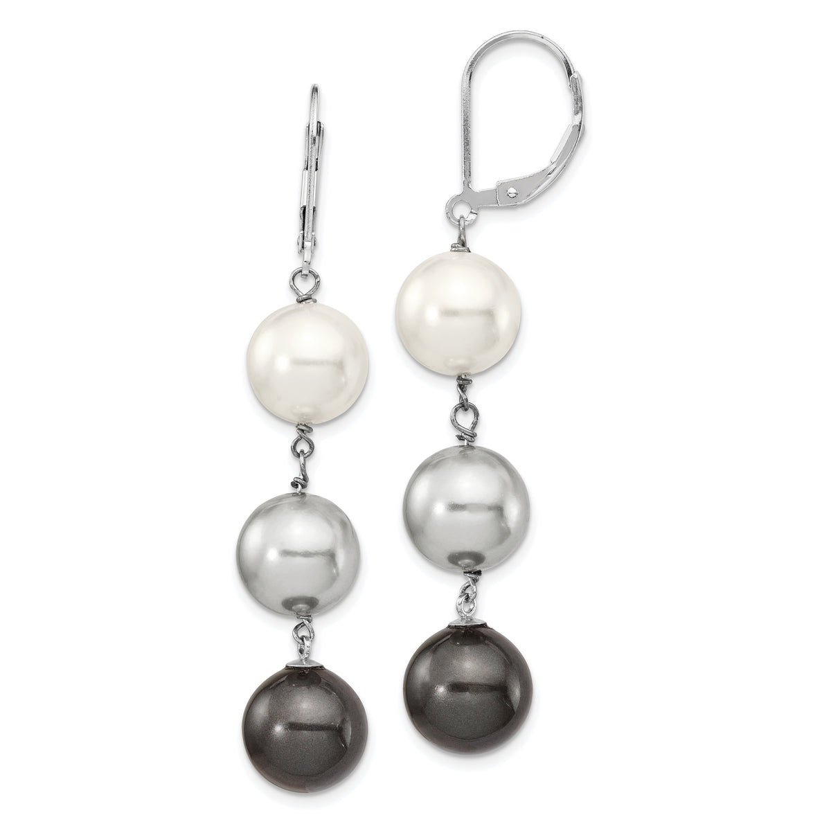 Majestik Sterling Silver Rhodium-plated 10-11mm White Grey and Black Imitation Shell Pearl Dangle Earrings