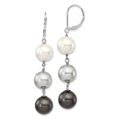 Majestik Sterling Silver Rhodium-plated 10-11mm White Grey and Black Imitation Shell Pearl Dangle Earrings