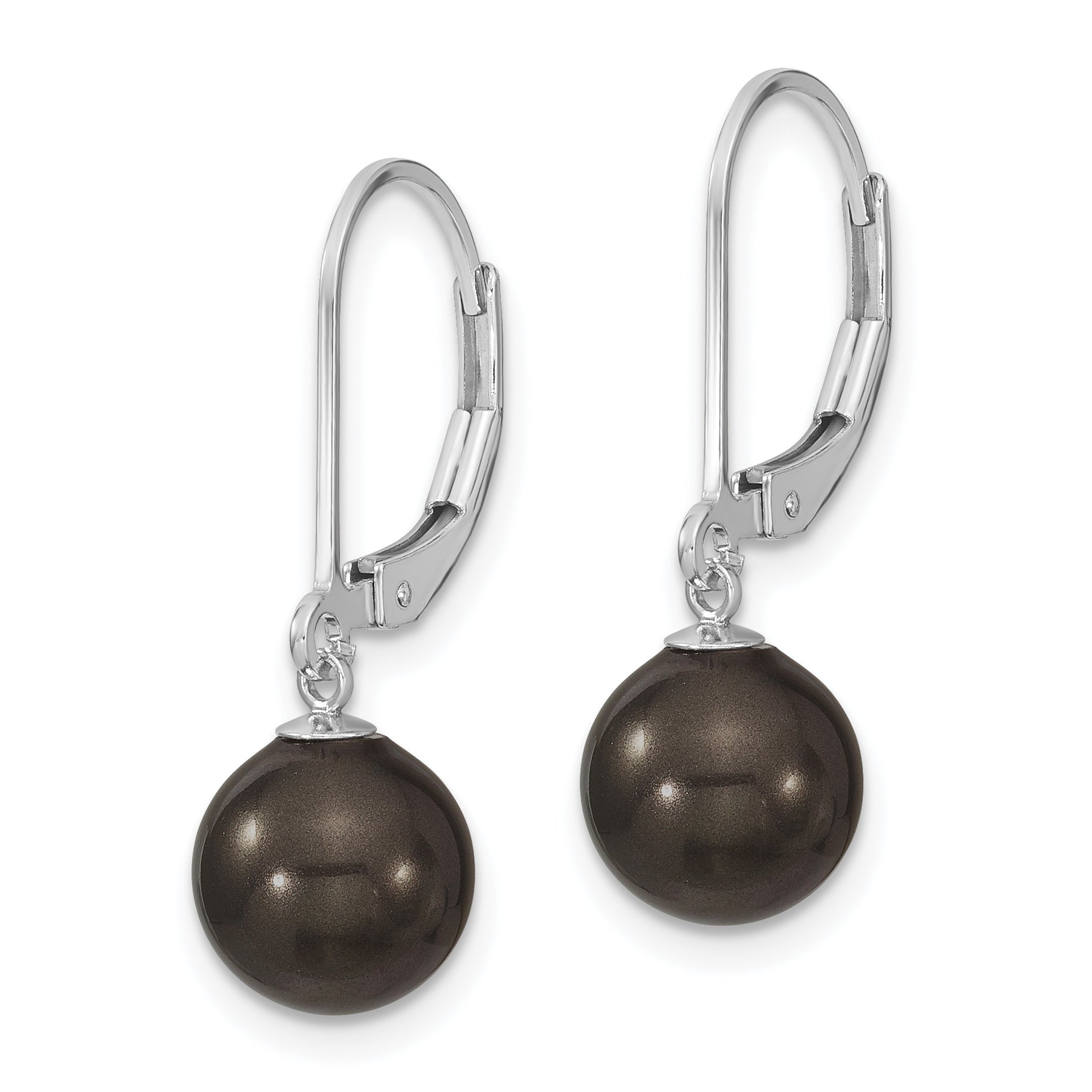 Majestik Sterling Silver Rhodium-plated 8-9mm Black Imitation Shell Pearl Leverback Dangle Earrings