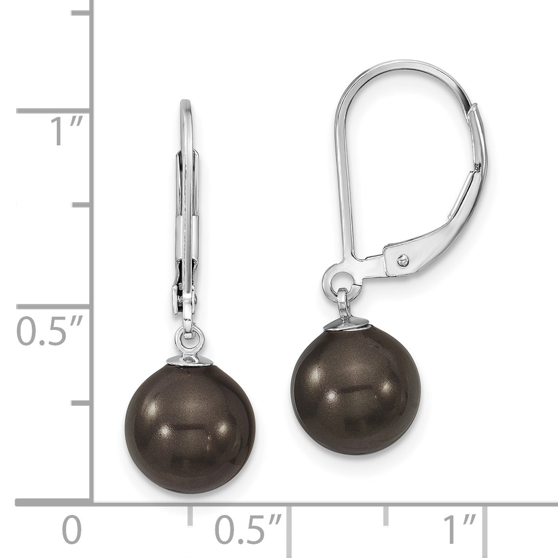 Majestik Sterling Silver Rhodium-plated 8-9mm Black Imitation Shell Pearl Leverback Dangle Earrings