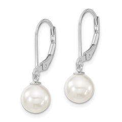 Majestik Sterling Silver Rhodium-plated 8-9m White Imitation Shell Pearl Leverback Dangle Earrings