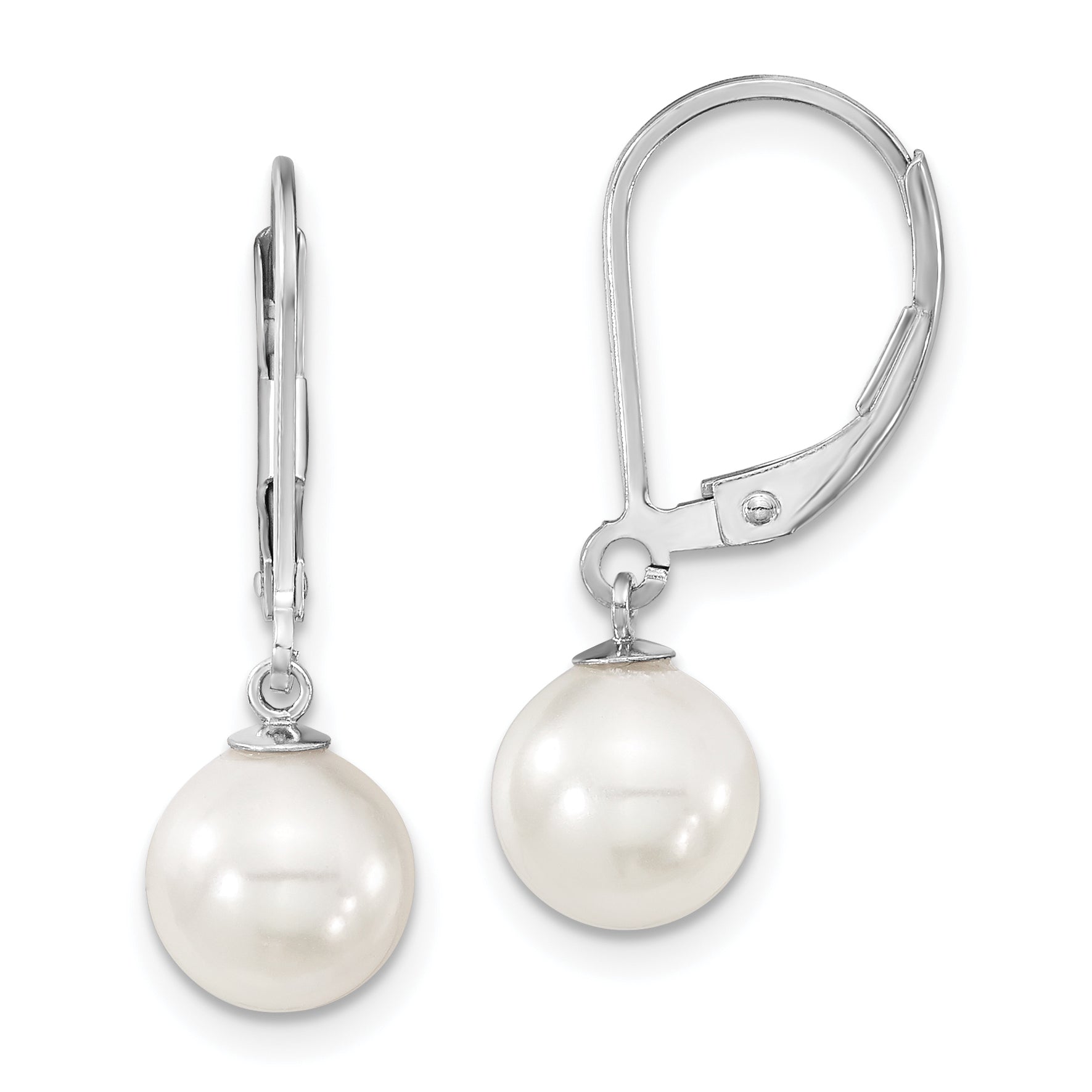 Majestik Sterling Silver Rhodium-plated 8-9m White Imitation Shell Pearl Leverback Dangle Earrings