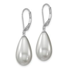 Majestik Sterling Silver Rhodium-plated 10x18mm Teardrop Grey Imitation Shell Pearl Leverback Dangle Earrings