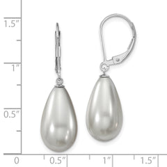 Majestik Sterling Silver Rhodium-plated 10x18mm Teardrop Grey Imitation Shell Pearl Leverback Dangle Earrings