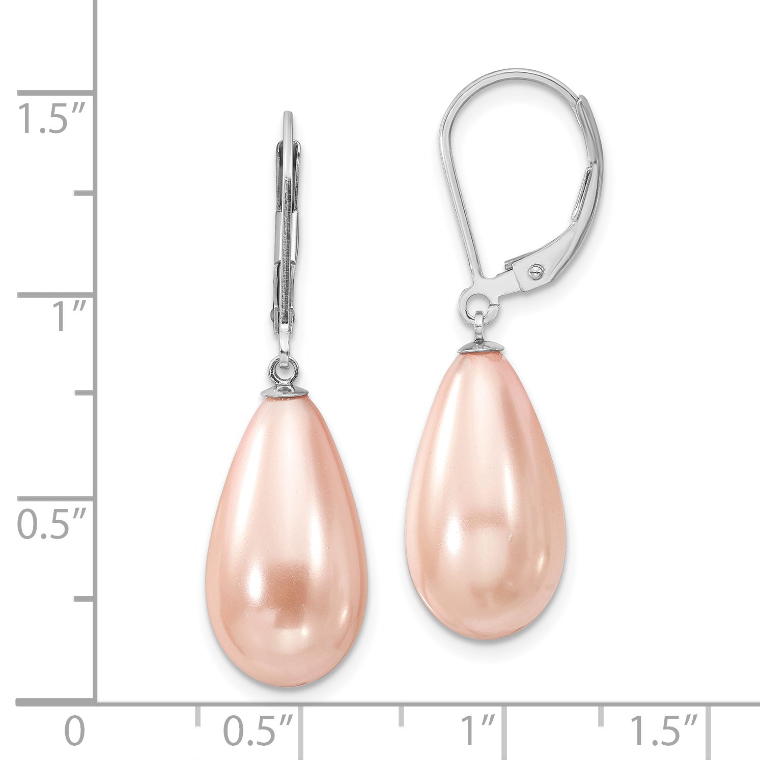 Majestik Sterling Silver Rhodium-plated 10x18mm Teardrop Pink Imitation Shell Pearl Leverback Dangle Earrings