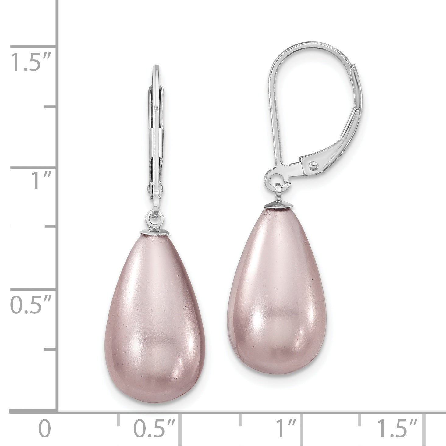 Majestik Sterling Silver Rhodium-plated 10x18mm Teardrop Purple Imitation Shell Pearl Leverback Dangle Earrings