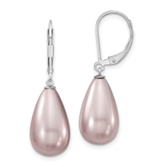 Majestik Sterling Silver Rhodium-plated 10x18mm Teardrop Purple Imitation Shell Pearl Leverback Dangle Earrings